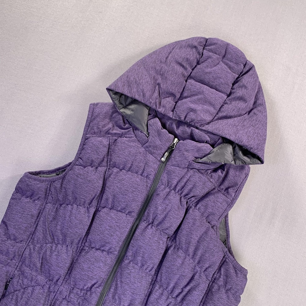 KJUS Quilted Puffer Vest Womens XL Purple Hooded Down Insulated Golf Packable